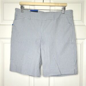 Hilary‎ Radley NWT Bermuda Shorts Blue Striped Pockets Stretch Casual Size L